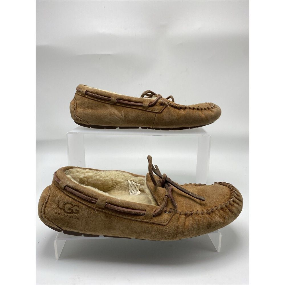 UGG Dakota Slippers Womens Size 7 Brown Suede Moccassin Wool Lining 3112